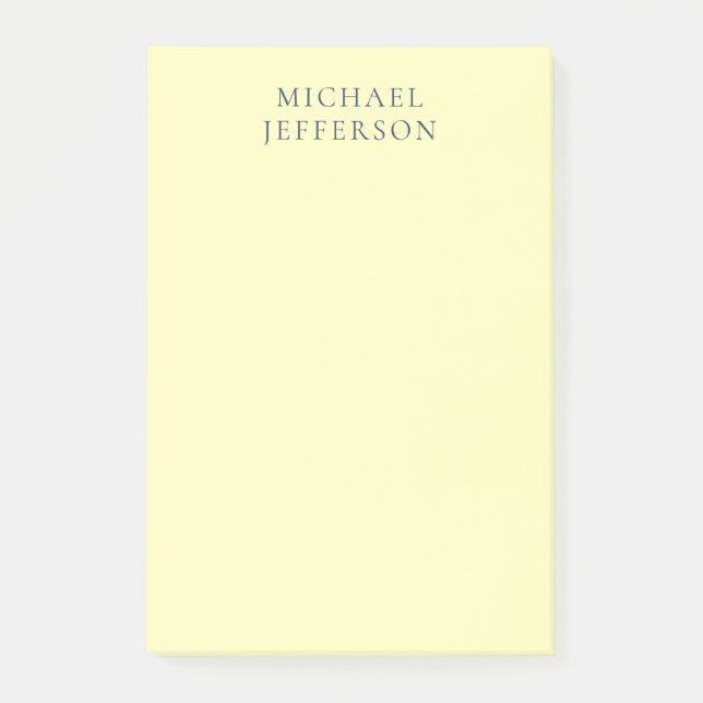 Very Pale Yellow Minimalist Plain Modern Name Post-it Notes (Front)
