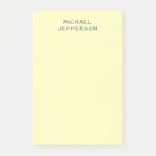 Very Pale Yellow Minimalist Plain Modern Name Post-it Notes (Front)