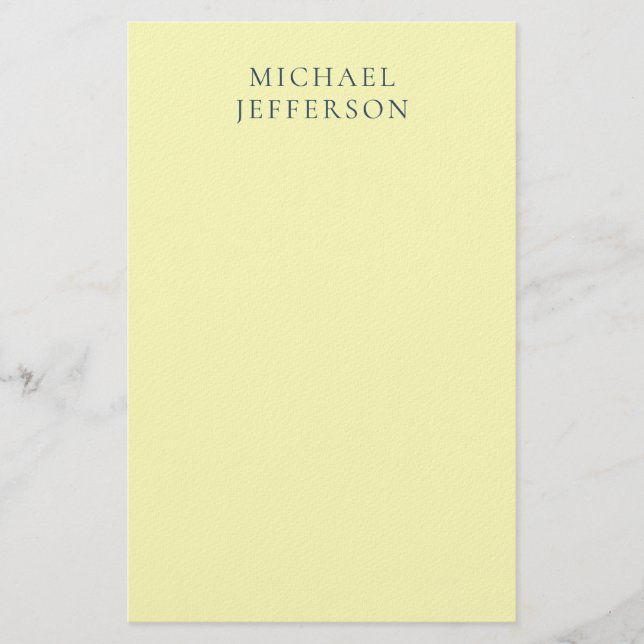 Very Pale Yellow Minimalist Plain Modern Name Stationery (Front)