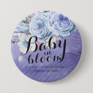 Very Peri Baby Shower Baby in Bloom Boho Flowers 7.5 Cm Round Badge