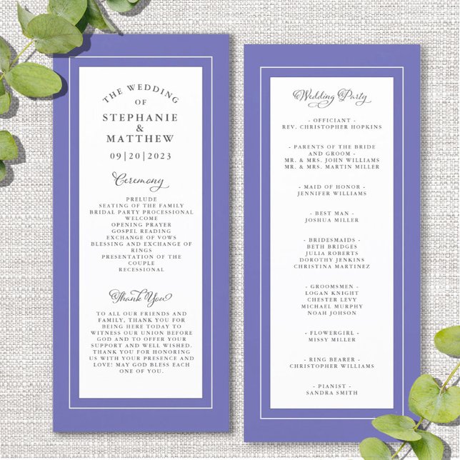 Very Peri Blue Wedding Service Ceremony Elegant Program (Creator Uploaded)