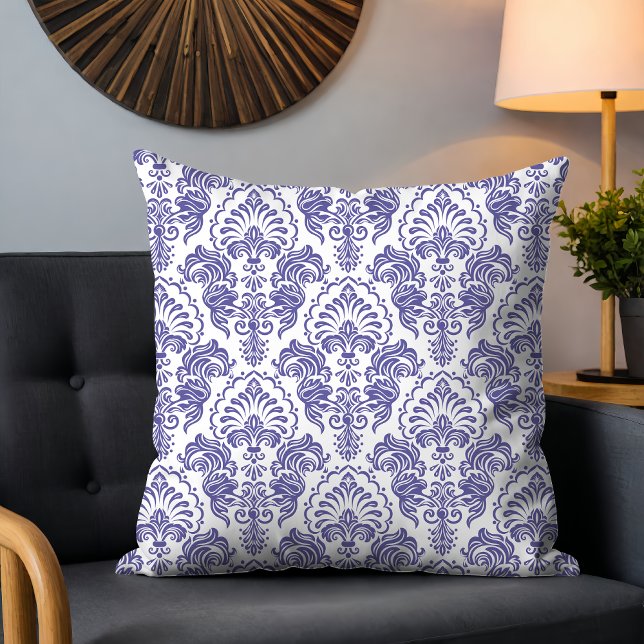 Very Peri Damask Floral Pattern Stylish Modern Cushion (Creator Uploaded)