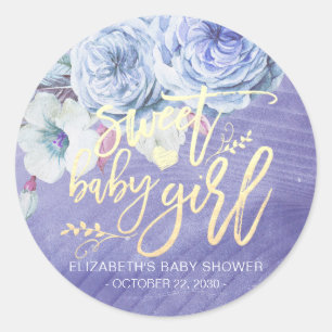 Very Peri Flowers Chic Baby Shower Sweet Baby Girl Classic Round Sticker