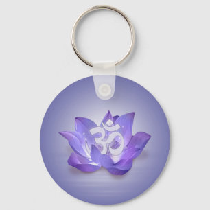 Very Peri Lotus and OM symbol Key Ring