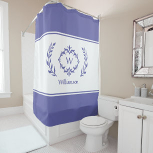 Very Peri Periwinkle Blue Monogrammed Name Initial Shower Curtain