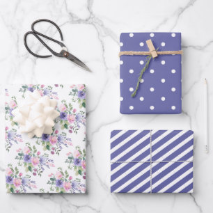 Very Peri Purple Pink Floral Wedding Wrapping Paper Sheet