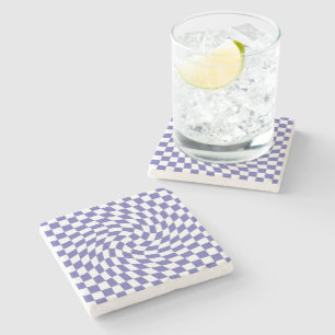 Very Peri Warped Checks Retro Psychedelic  Stone Coaster