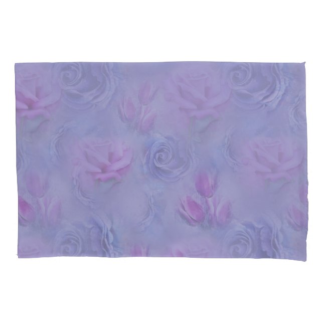 Very-peri Watercolor,Roses,Tulips Pillowcase (Front)