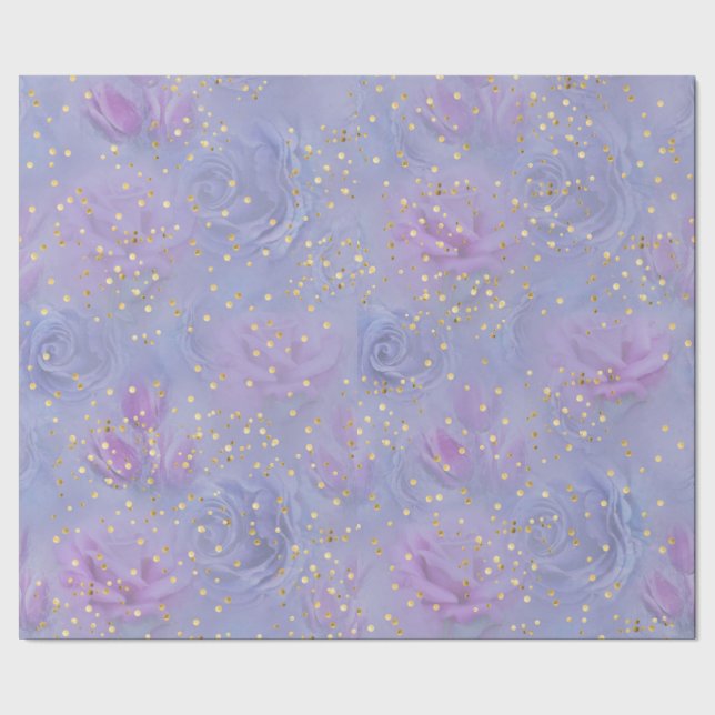 Very-peri Watercolor,Roses,Tulips Wrapping Paper (Seam)