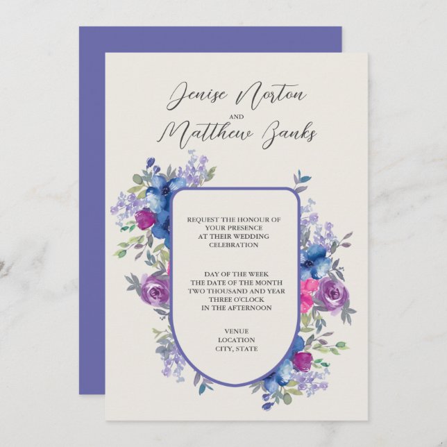 Very Periwinkle and Snow White Wedding Invitation (Front/Back)