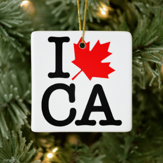 Very Polite Red Black I Love Canada Maple Leaf Ceramic Ornament