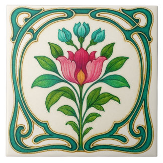 Very Pretty Art Nouveau Style Floral Ceramic Tile