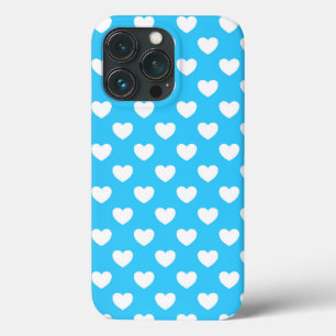 Very pretty blue with white hearts pattern iPhone 13 pro case