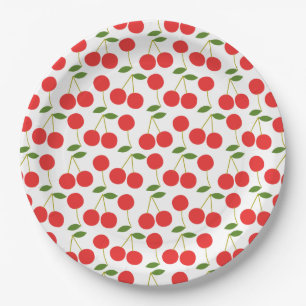 Very Red Cherry Pattern Paper Plate