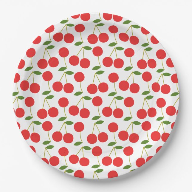 Very Red Cherry Pattern Paper Plate (Front)
