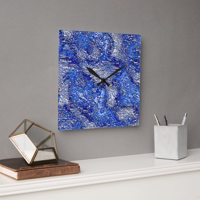 Very rough silvery stains on skeened blue texture square wall clock (Office)