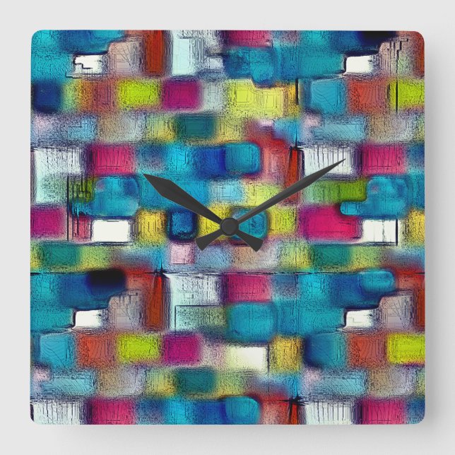 Very rough texture of colourful square shapes      square wall clock (Front)