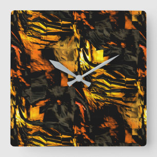 Very rustic burnt gold, abstract mosaic drawing th square wall clock