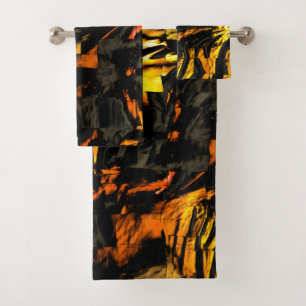 Very rustic burnt golden, abstract mosaic drawing  bath towel set
