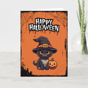 Very Scary Black Cat With Pumpkin Jack O Lantern  Card