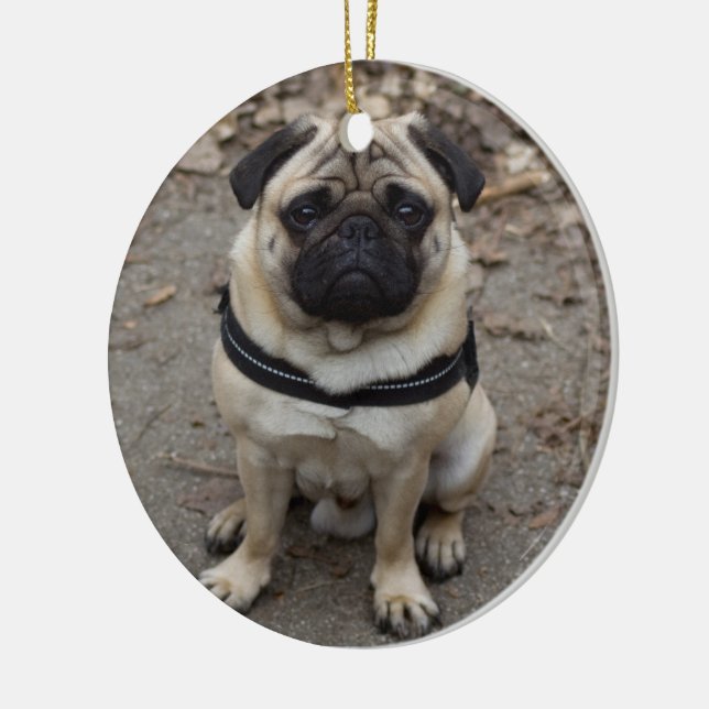 Very Serious Pug Ceramic Tree Decoration (Left)