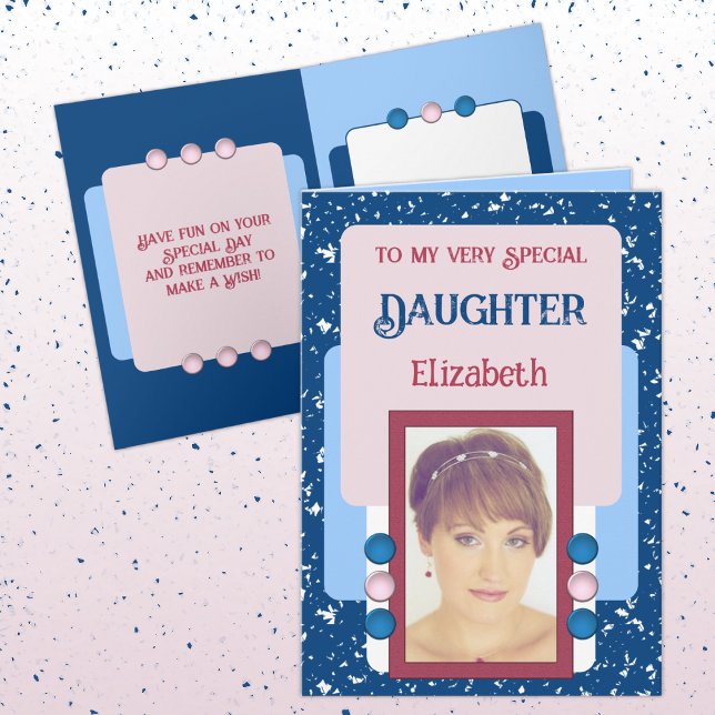 Very special daughter add photo name blue card (Creator Uploaded)