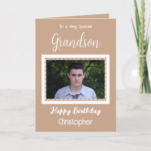 Very special Grandson photo brown birthday Card