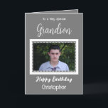 Very special Grandson photo grey birthday Card<br><div class="desc">To a very special grandson.
Happy birthday.
Add a name and a photo.
Grey and white.</div>