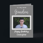 Very special Grandson photo grey birthday Card<br><div class="desc">To a very special grandson.
Happy birthday.
Add a name and a photo.
Grey and white.</div>