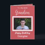 Very special Grandson photo red birthday Card<br><div class="desc">To a very special grandson.
Happy birthday.
Add a name and a photo.
Red and white.</div>