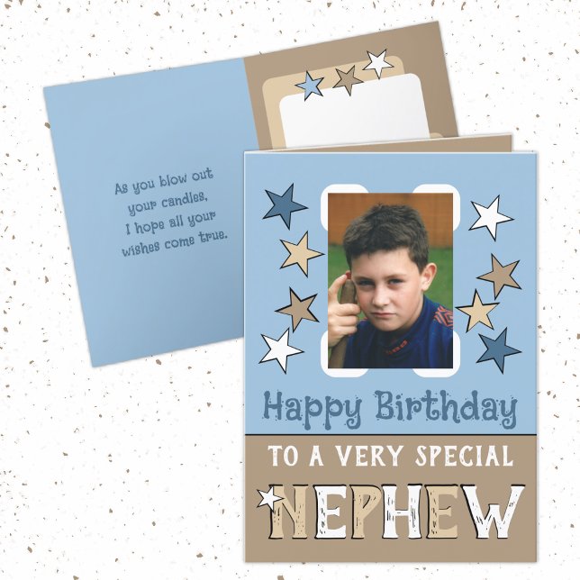 Very special nephew brown blue photo birthday card (Creator Uploaded)