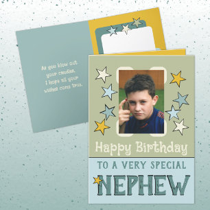 Very special nephew green blue photo birthday card