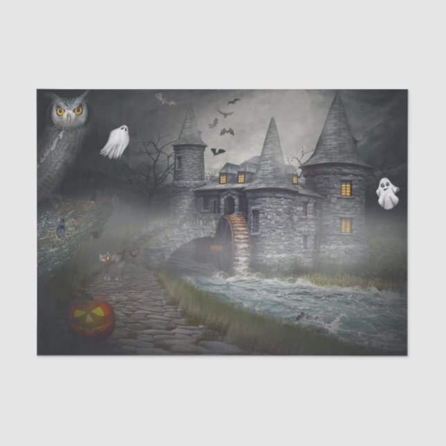 Very Spooky Ghostly Halloween at the Old Castle  Tissue Paper (Front)