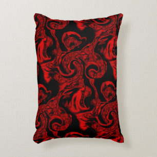 Very stained red spiral parts on black background decorative cushion