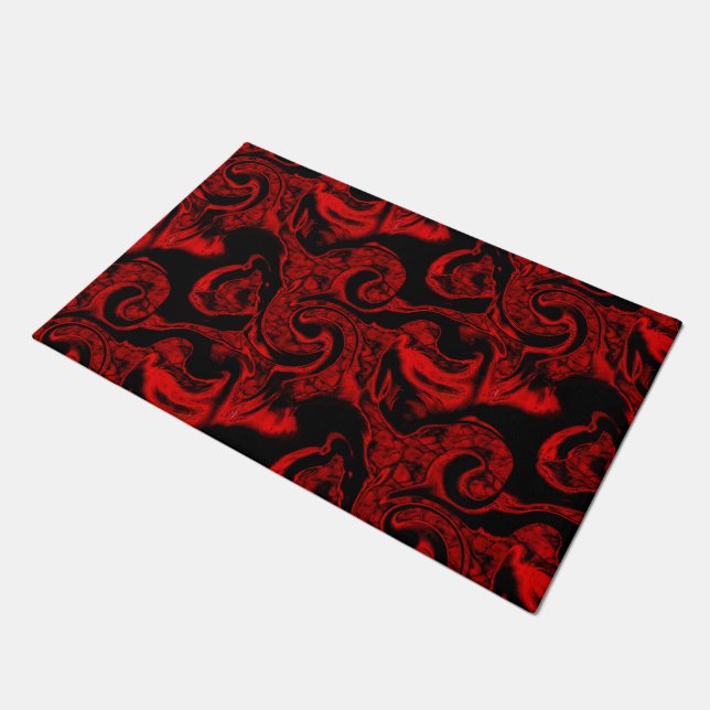Very stained red spiral parts on black background  doormat (Angled)