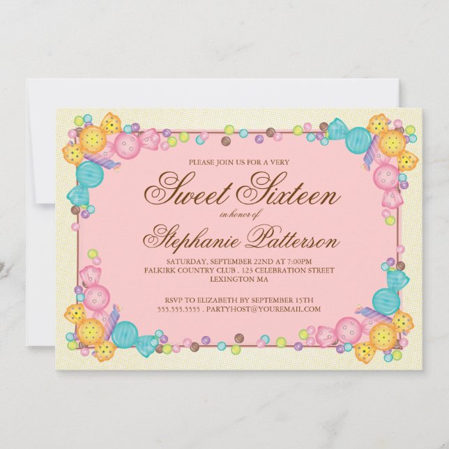 Very Sweet Candy Themed Sweet Sixteen Birthday Invitation (Front)