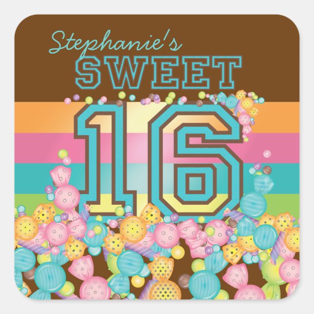 Very Sweet Colourful Candy Collection Birthday Square Sticker (Front)