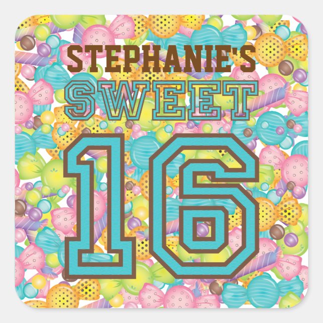 Very Sweet Colourful Candy Collection Birthday Square Sticker (Front)