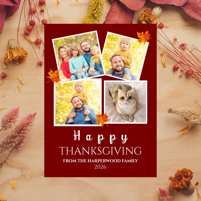 Very Thankful | Fall thanksgiving family 4 photo Holiday Card (Creator Uploaded)
