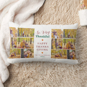 Very Thankful Fall thanksgiving family photo Lumbar Cushion