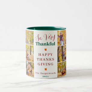 Very Thankful   Fall thanksgiving family photo Two-Tone Coffee Mug