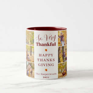 Very Thankful   Fall thanksgiving family photo Two-Tone Coffee Mug