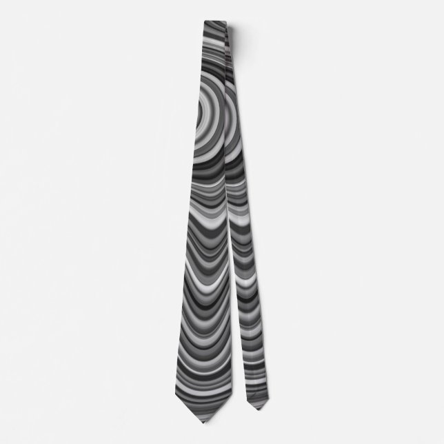 Very Unique Black White Silver Curvy Line Pattern Tie (Front)