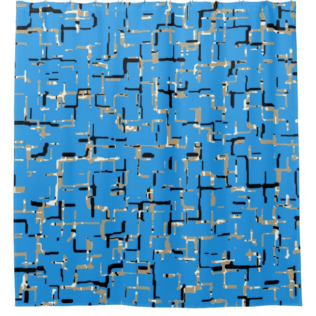 Very Unique Blue Beige Black White Pattern Shower Curtain (Front)