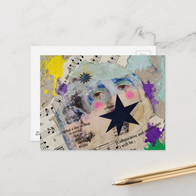 Very Unique colorful person mixed media Collage Postcard (Front/Back In Situ)