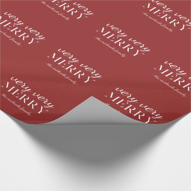 Very Very Merry Typography with Name Christmas Wrapping Paper (Corner)