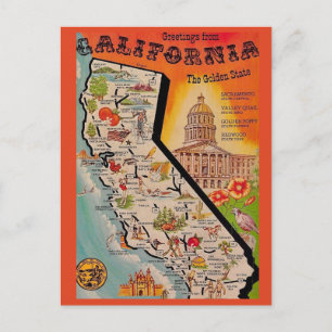 Very Vintage Calfornia Map  Postcard