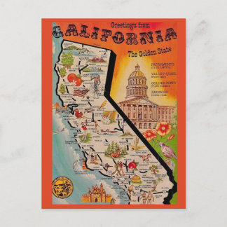 Very Vintage Calfornia Map  Postcard
