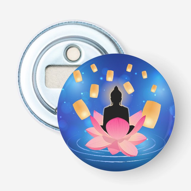 Vesak Day Buddha on Lotus Lantern Vaisakha Bottle Opener (Front)