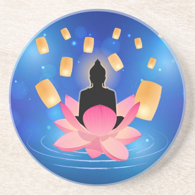 Vesak Day Buddha on Lotus Lantern Vaisakha Coaster (Front)
